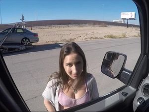 Man Picks Up Sexy Brunette In The Road And Fucks Inside Car